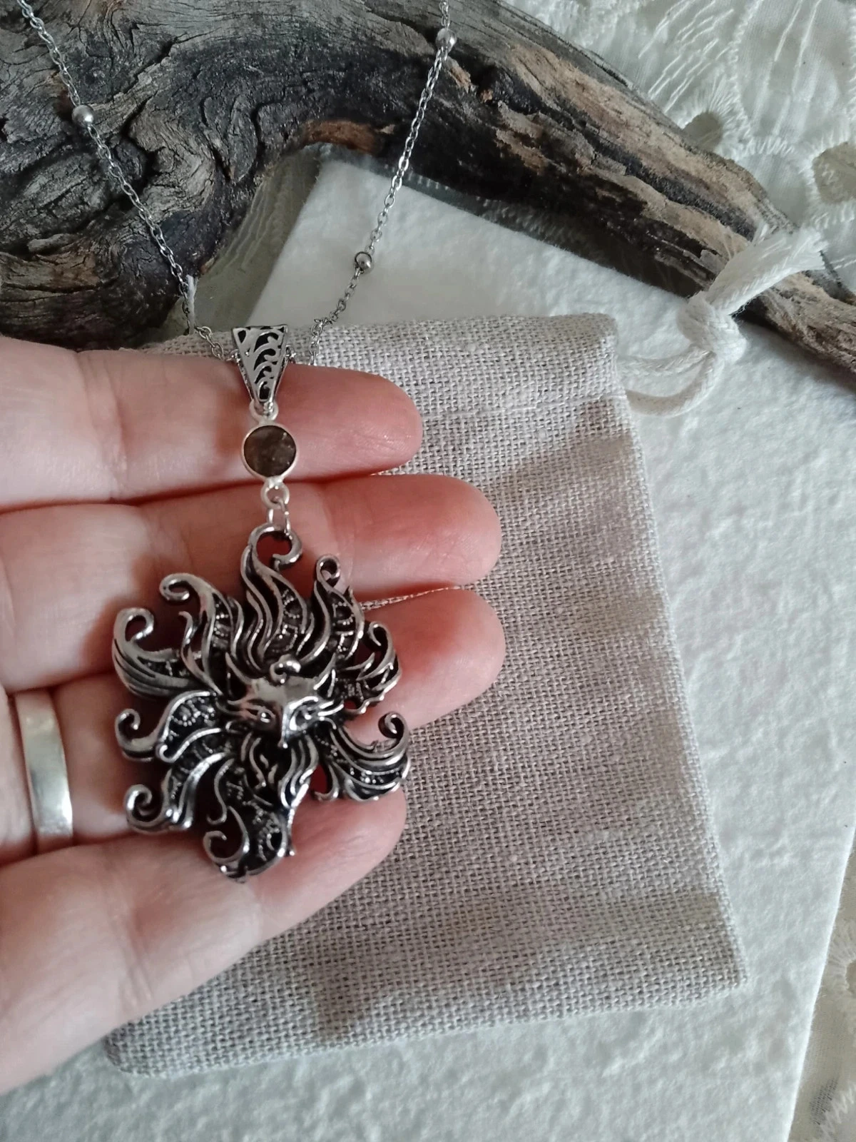 Collar de zorro de nueve colas kitsune japonés plateado – photo 3